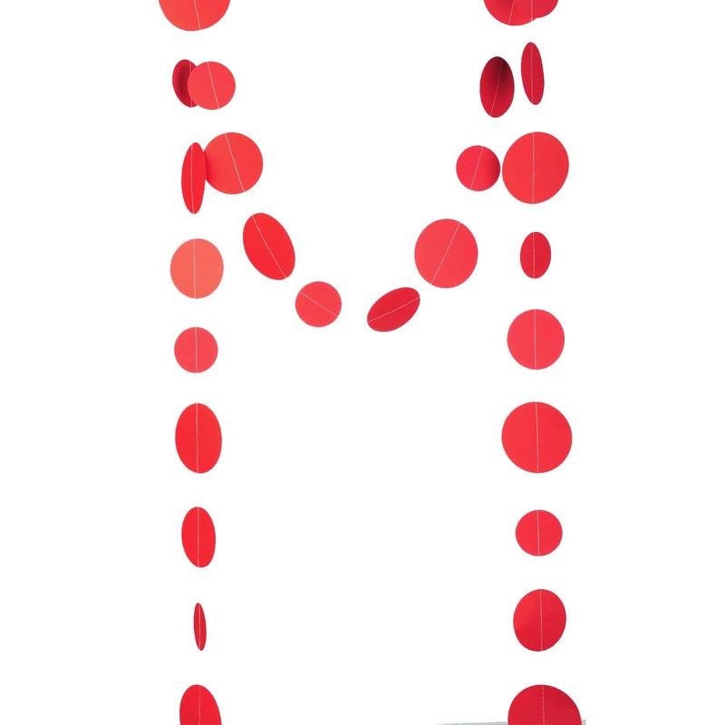 Weven Red Paper Garland Circle Dot Party Banner Wall Streamers Backdrop Ceiling Hanging Decorations, 20 Feet in Total - Image 3